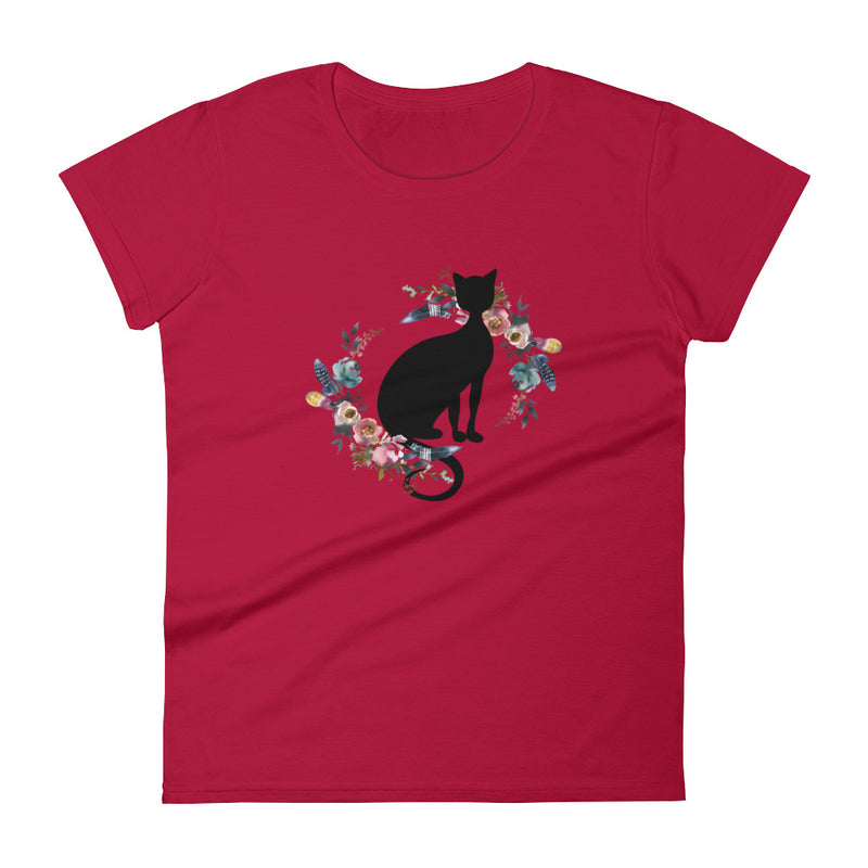 Floral Cat 'In Loving Memory Dusty Blue and Rose' Women's Short Sleeve T-Shirt