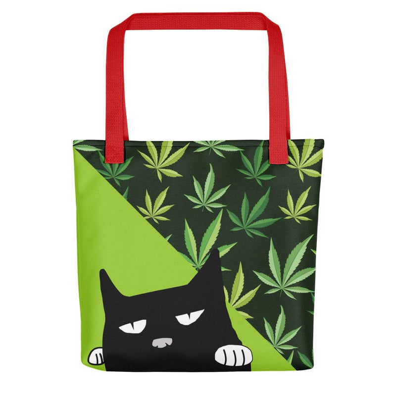 Evil Cat Mary J Tote bag in front view red handle