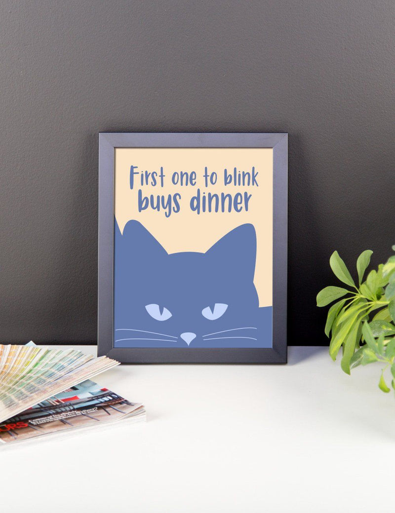 Inscrutable Cat 'Blink Blue' Framed Matt Poster