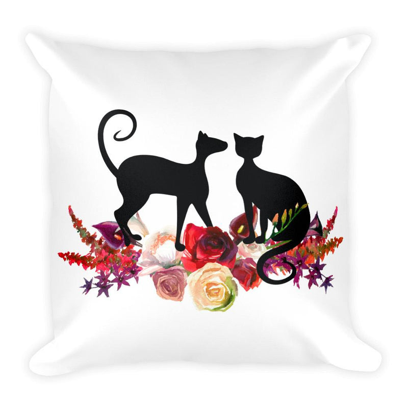 Floral Cat 'Love' Square Pillow