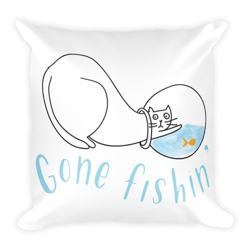 Rascal cat getting into scrapes - gone fishin' square pillow