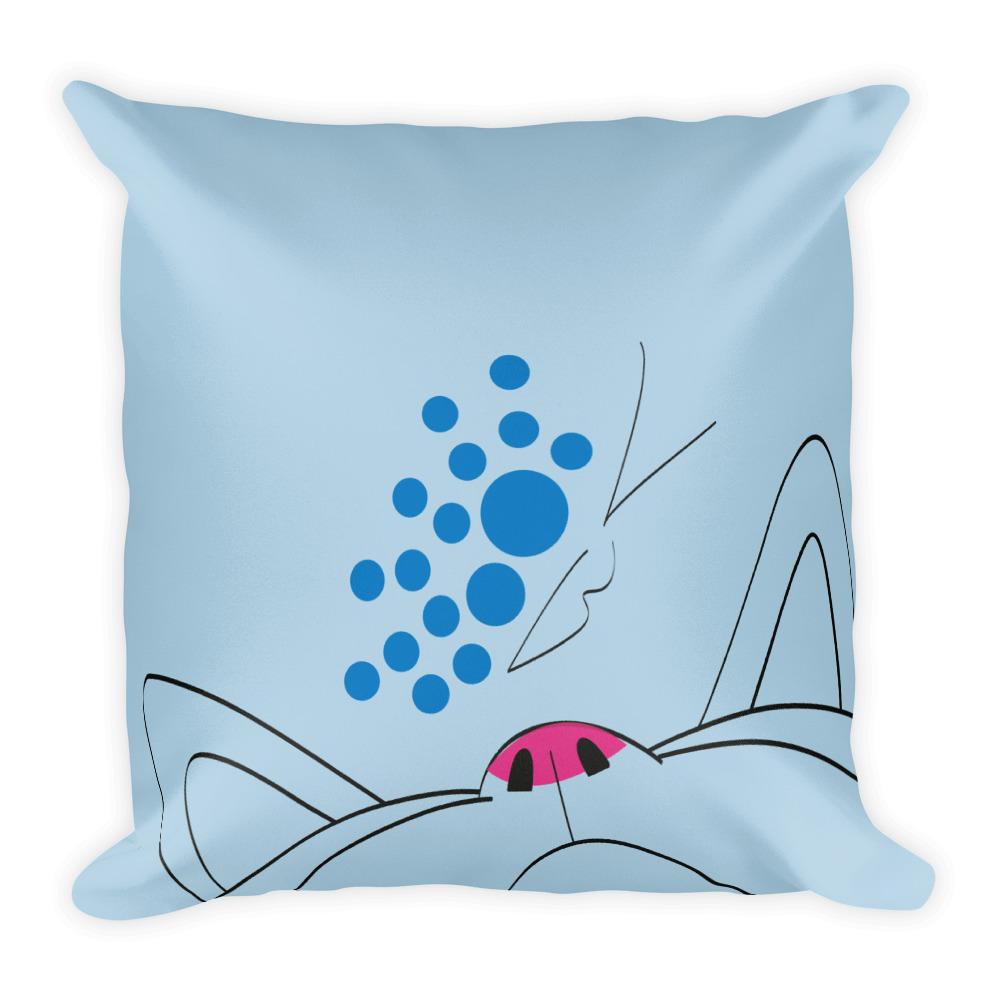 Minimalist Cat Blue Butterfly Square Pillow