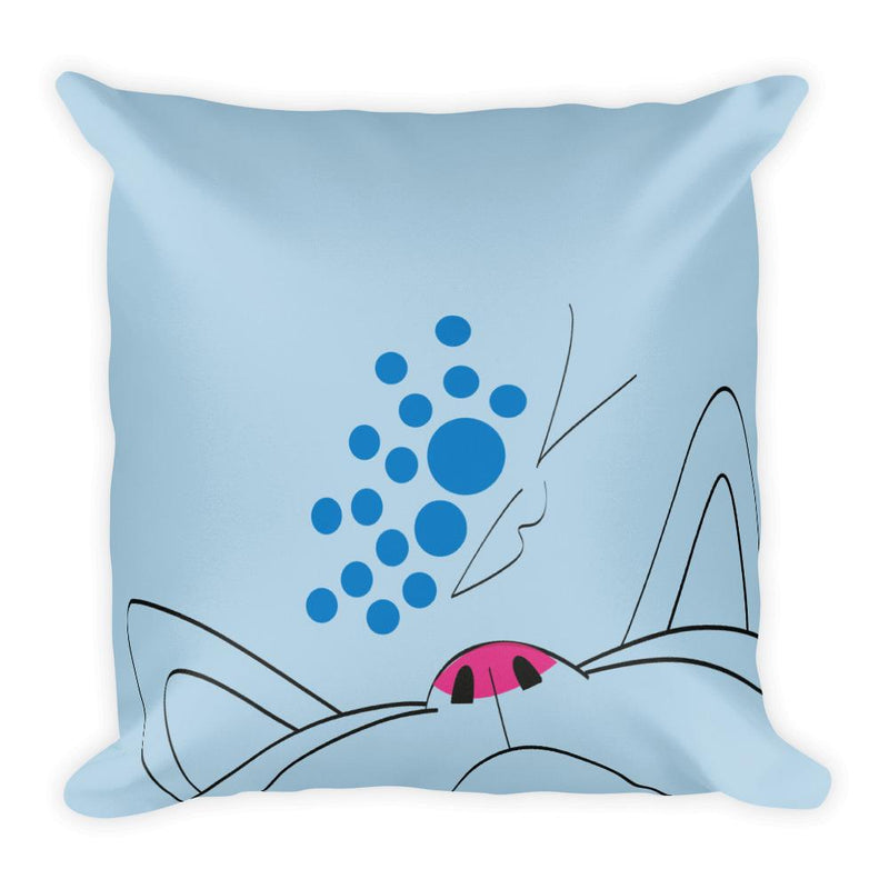 Minimalist Cat Blue Butterfly Square Pillow