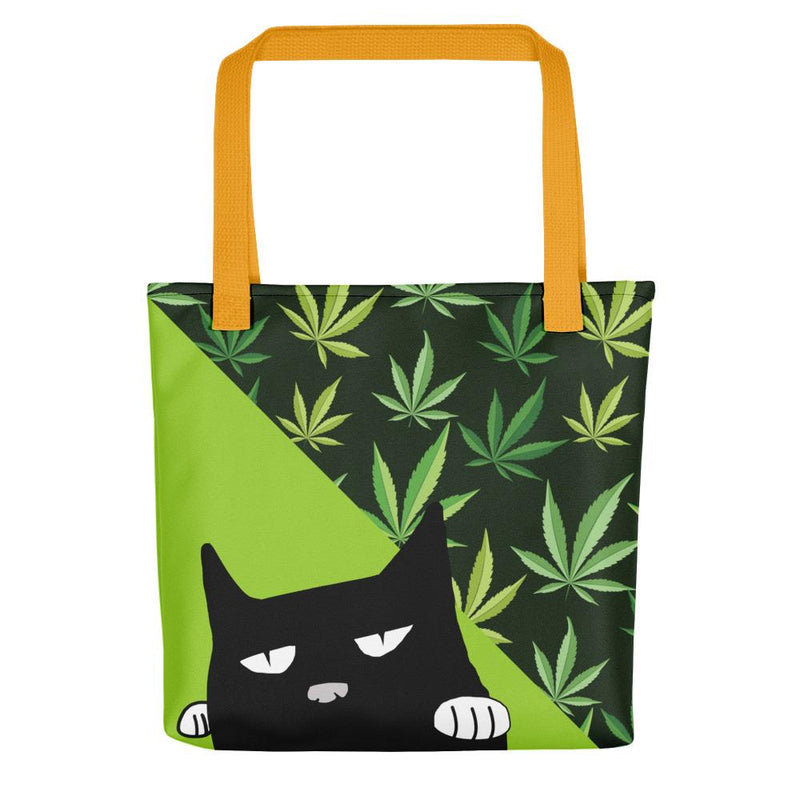 Evil Cat Mary J Tote bag in front view yellow handle