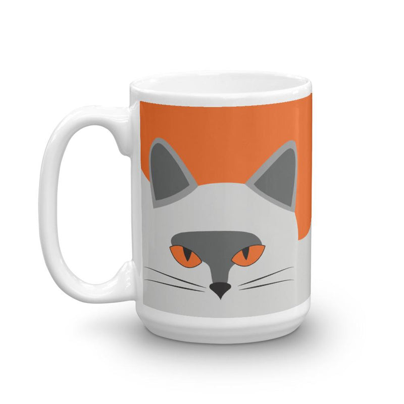 Inscrutable Cat Smoky Cat Orange Mug in Right Side View 15oz