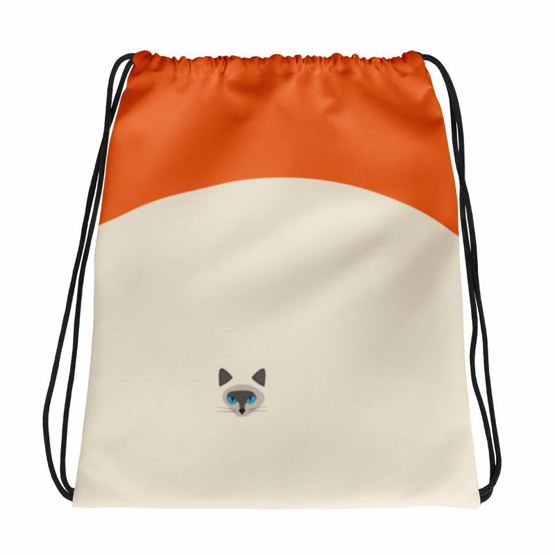 Inscrutable Cat Siamese Cat Orange Drawstring bag in Back View