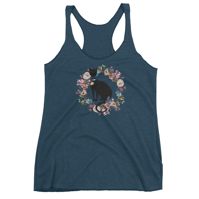 Floral Cat 'In Loving Memory Dusty Blue and Rose' Women's Tank Top