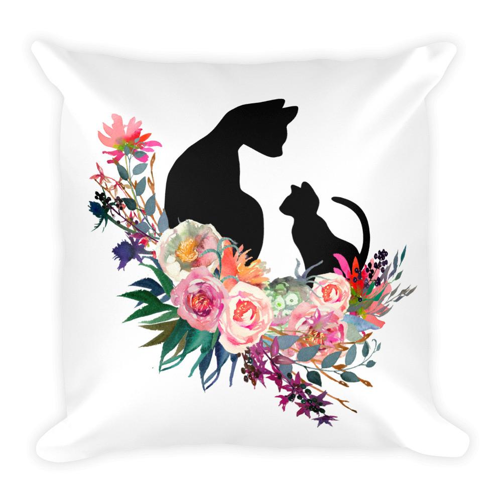 Floral Cat 'Family' Square Pillow