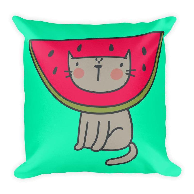 Summer Cat 'Watermelon' Julep Green Square Pillow