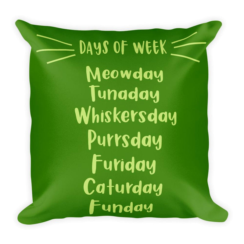 Wordy Cat 'Caturdays' Green Square Pillow