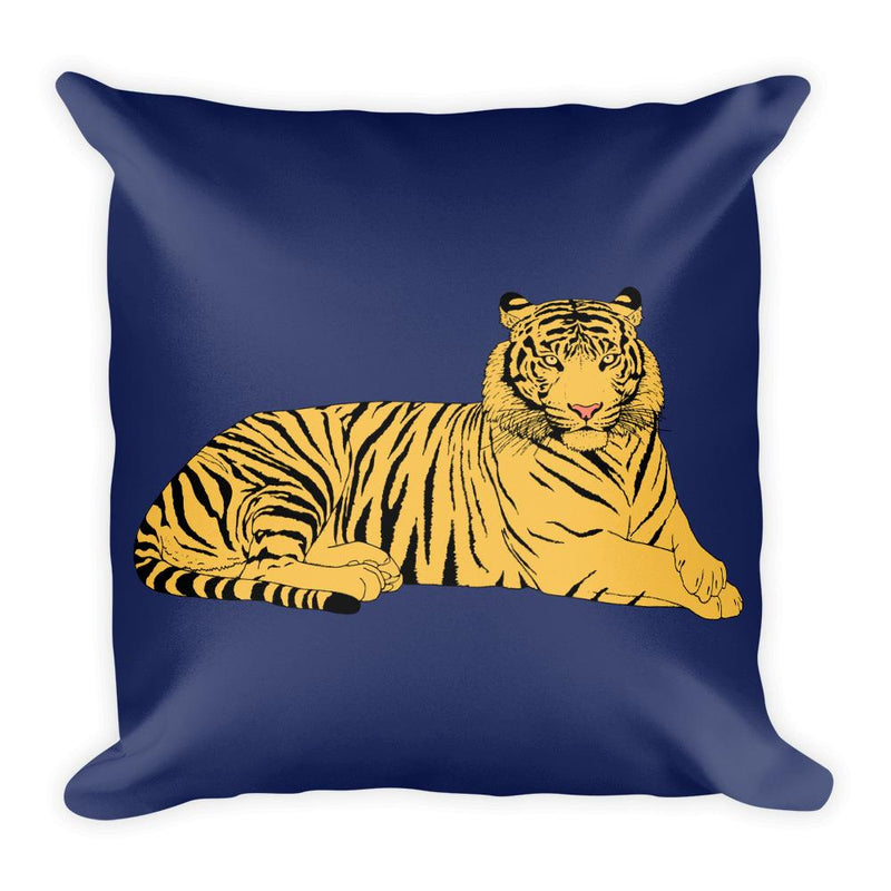 Wild Cat 'Relaxing Tiger' Blue Square Pillow