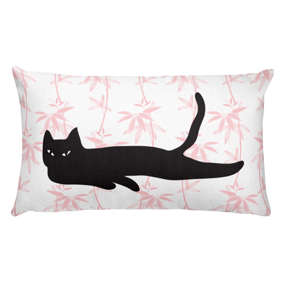 Cat Noir Pink Flower Rectangular Pillow in Front View