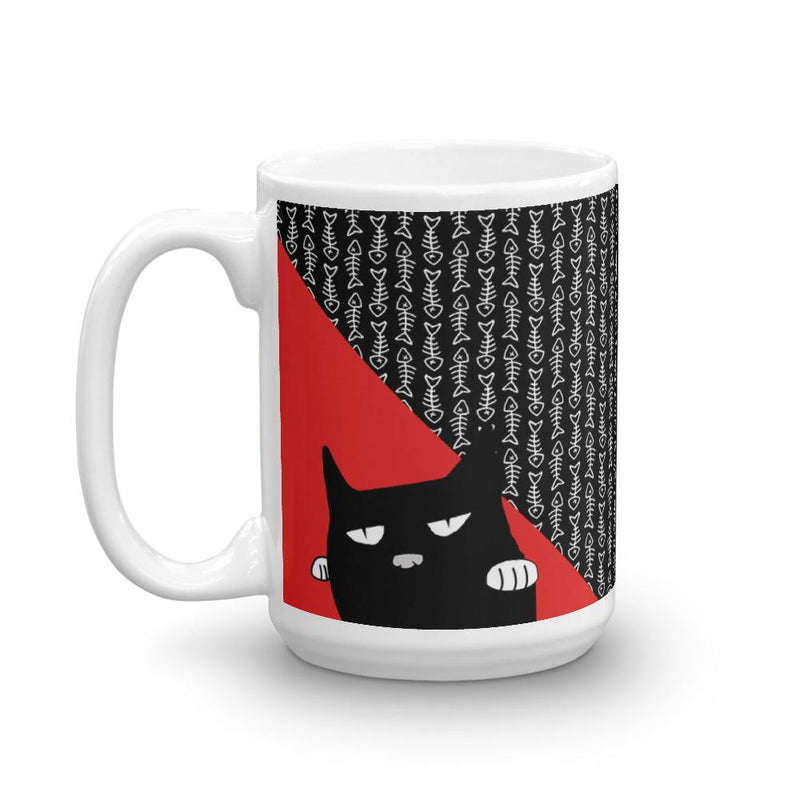 Evil Cat Fishbone Red Mug in Right Side View 15oz