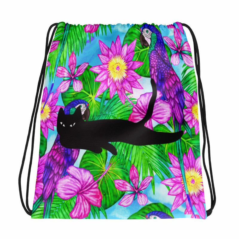 Cat Noir Aloha Drawstring bag with a Black Cat