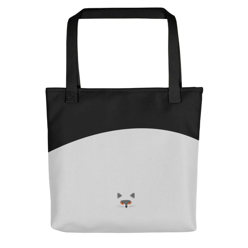 Inscrutable Cat Smoky Cat Black Tote bag in Black Handle Back View