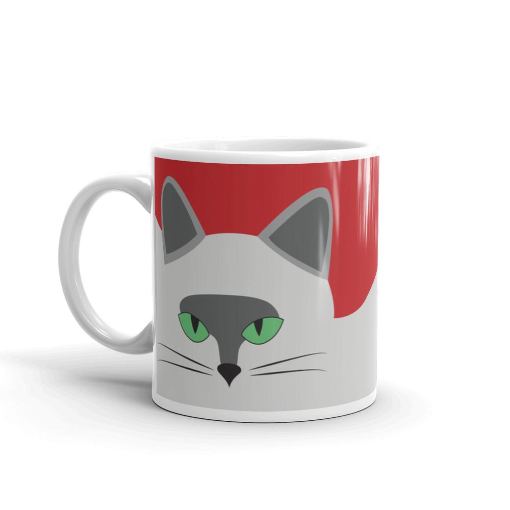 Inscrutable Cat Smoky Cat Red Mug in Right Side View 11oz
