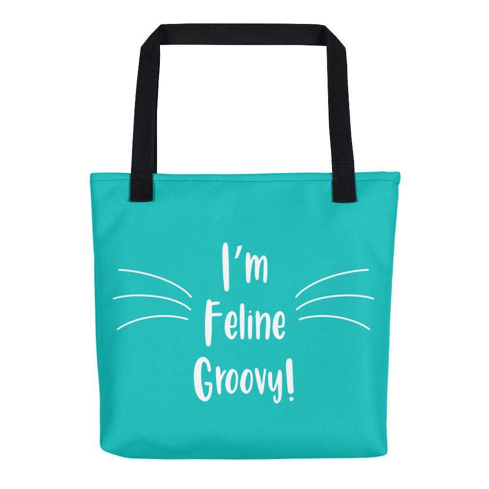 Wordy Cat 'Groovy' Teal Tote bag