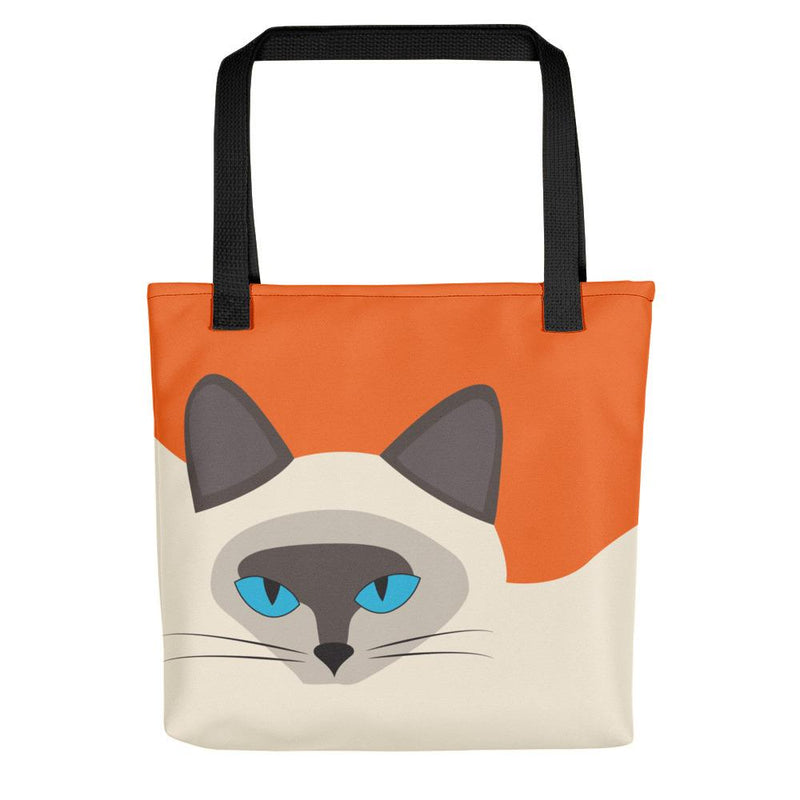 Inscrutable Cat 'Siamese Cat Orange' Tote bag in Black Handle Front