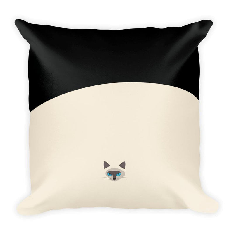 Inscrutable Cat Siamese Cat Black Square Pillow Back View