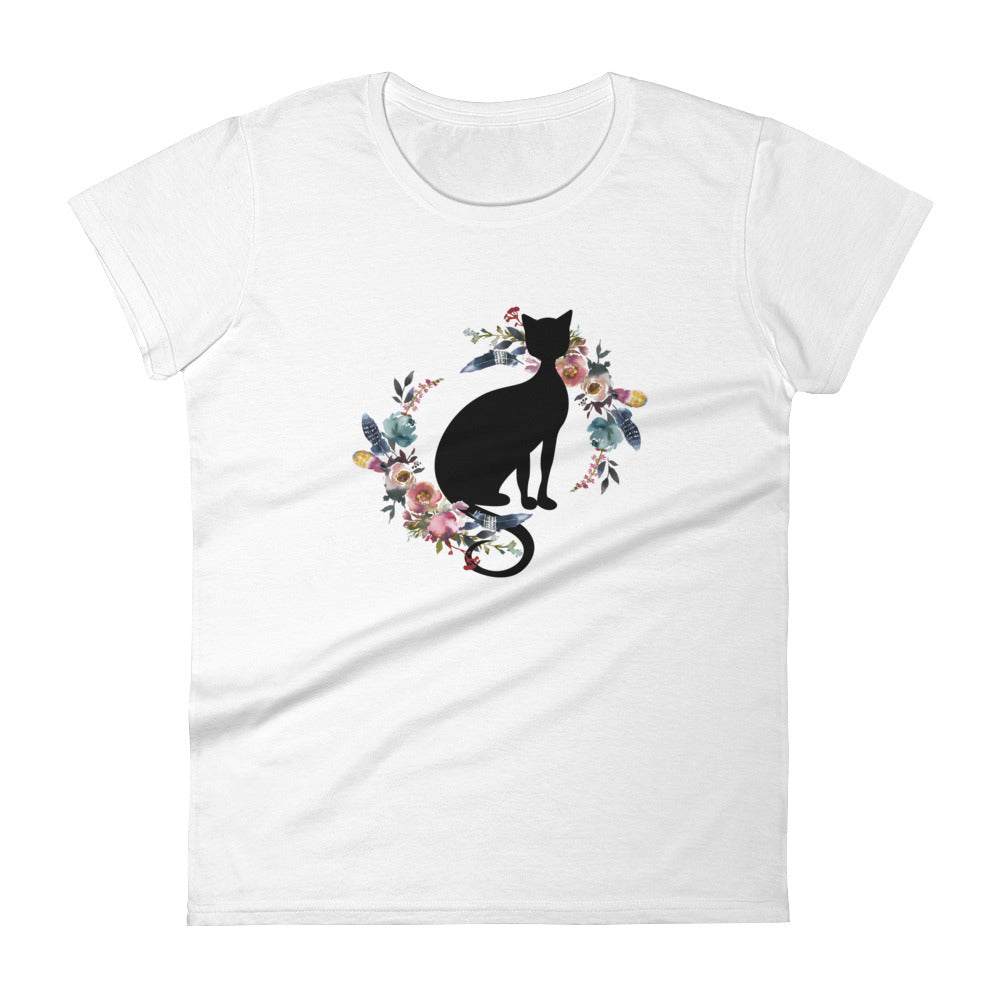 Floral Cat 'In Loving Memory Dusty Blue and Rose' Women's Short Sleeve T-Shirt