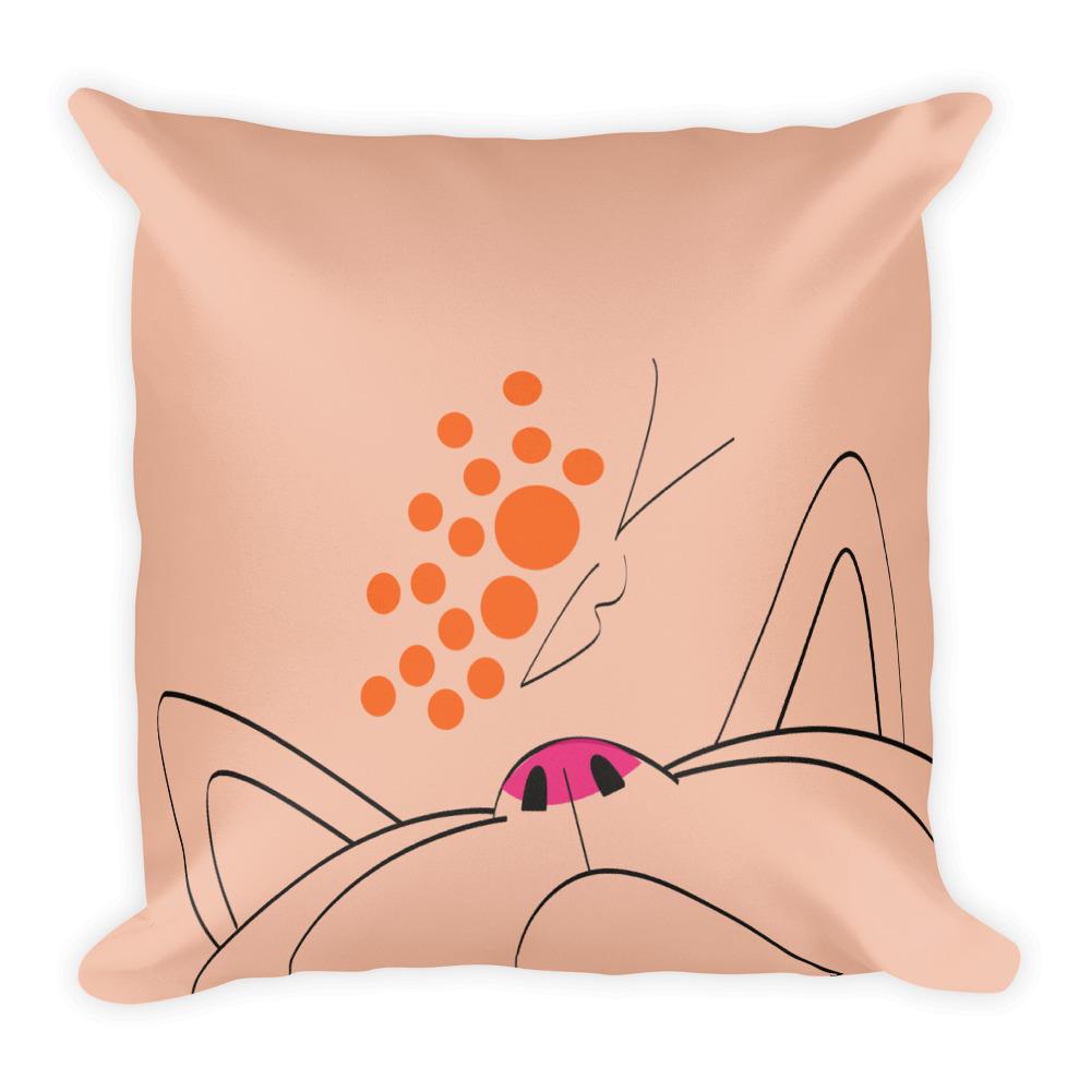 Minimalist Cat Orange Butterfly Square Pillow