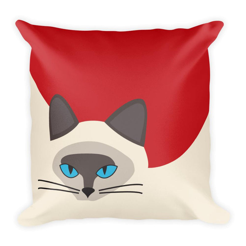 Inscrutable Cat Siamese Cat Red Square Pillow in Front View