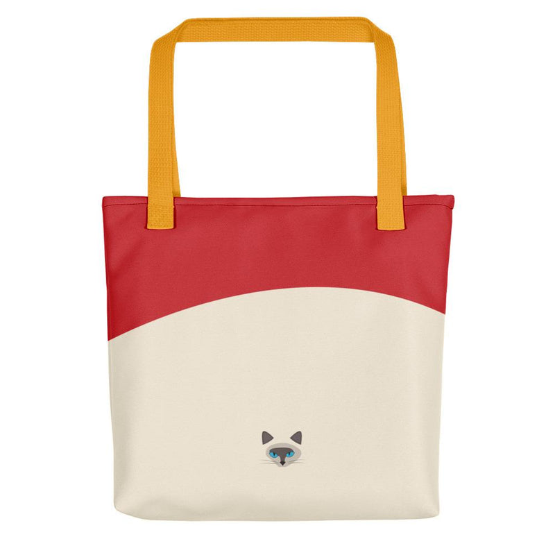 Inscrutable Cat 'Siamese Cat Red' Tote bag in Yellow Handle Back