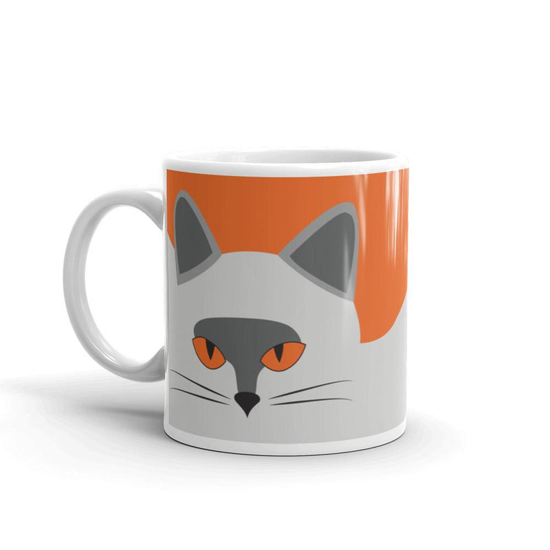 Inscrutable Cat Smoky Cat Orange Mug in Right Side View 11oz