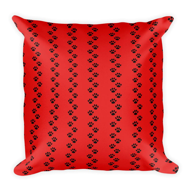 Evil Cat Paw Prints Red Square Pillow in Back View Pattern