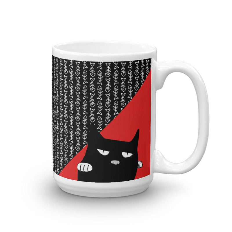 Evil Cat Fishbone Red Mug in Left Side View 11oz