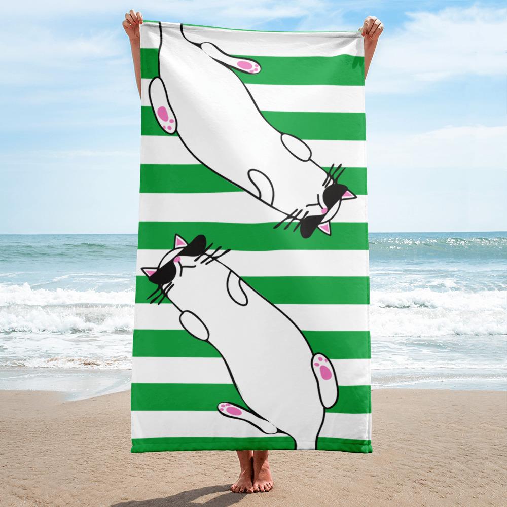 Summer Cat 'Green Stripe' Versatile Lightweight Towel
