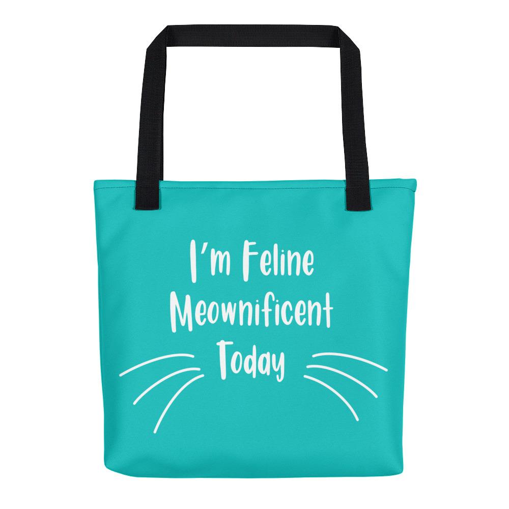 Wordy Cat 'Meownificent' Teal Tote bag