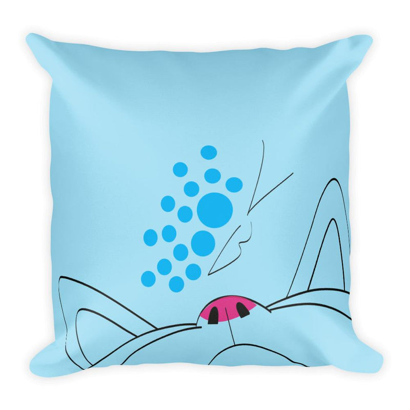 Minimalist Cat Light Blue Butterfly Square Pillow
