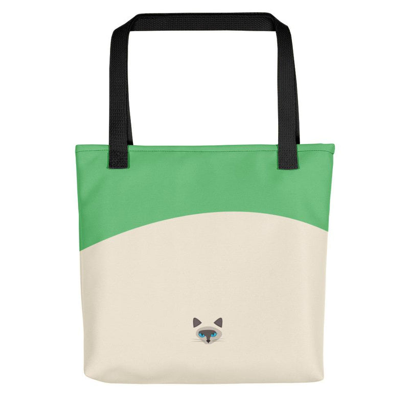 Inscrutable Cat 'Siamese Cat Green' Tote bag in Black Handle Back