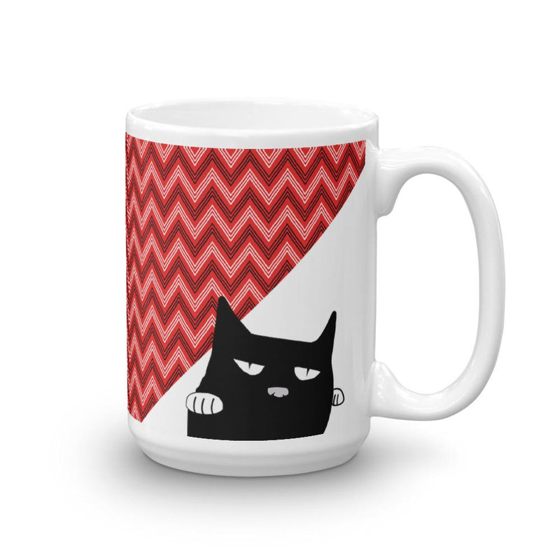 Evil Cat Zig Zag White Mug in Left Side View 15oz