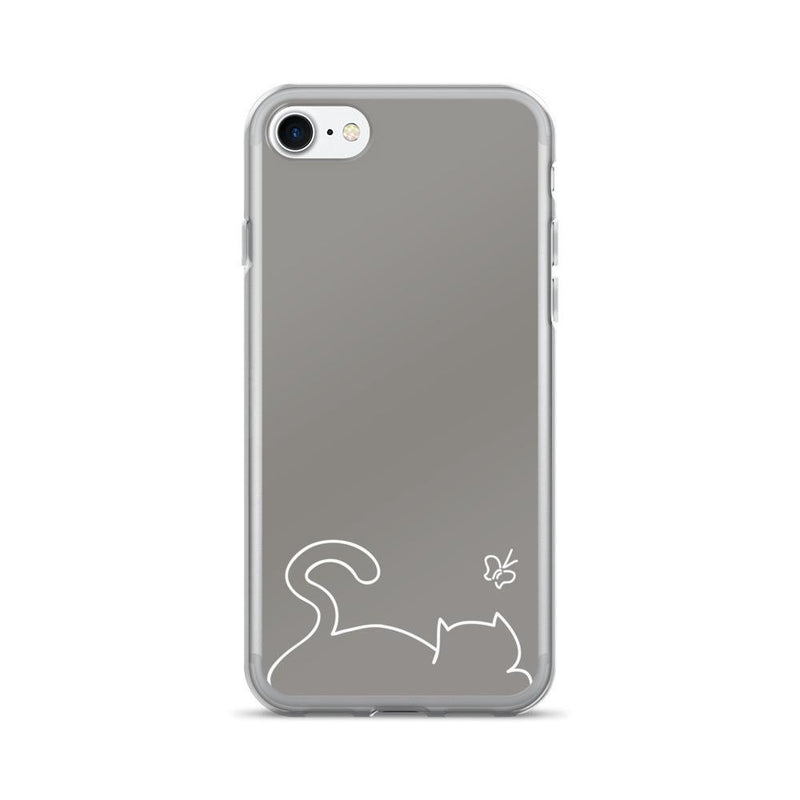 Minimalist Cat 'Recline Silver Grey' iPhone 7/7 Plus Case