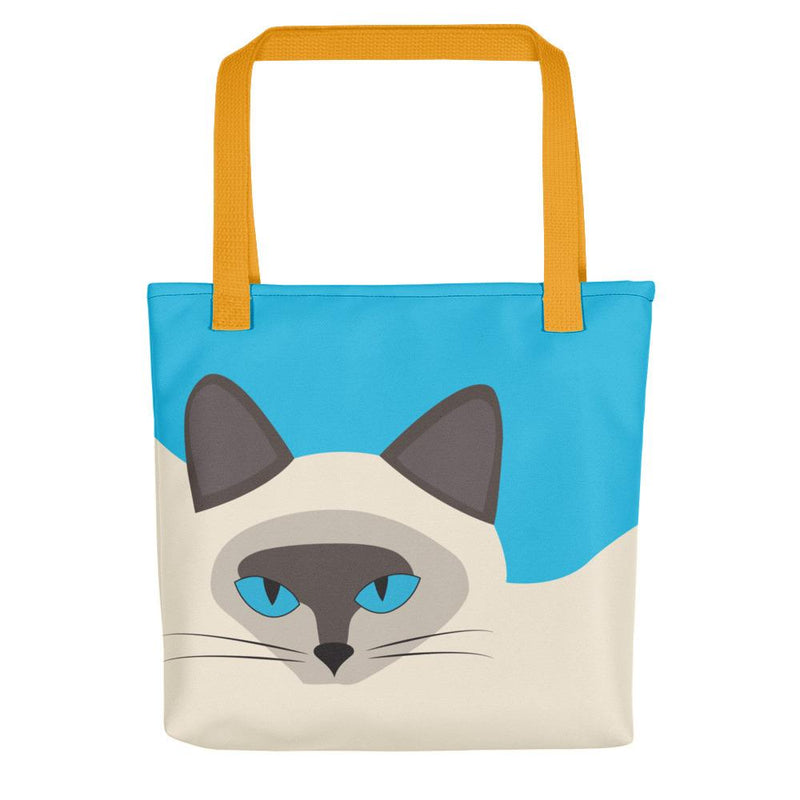 Inscrutable Cat 'Siamese Cat Blue' Tote bag in Yellow Handle Front