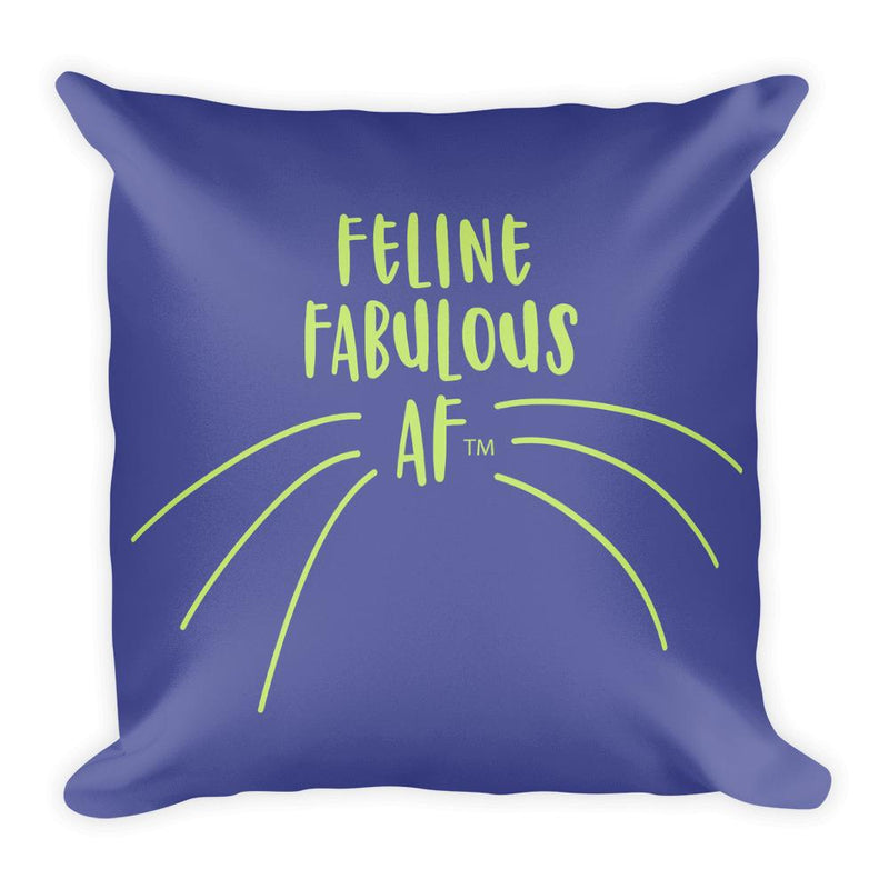 Wordy Cat 'Feline Fab' Blue Square Pillow