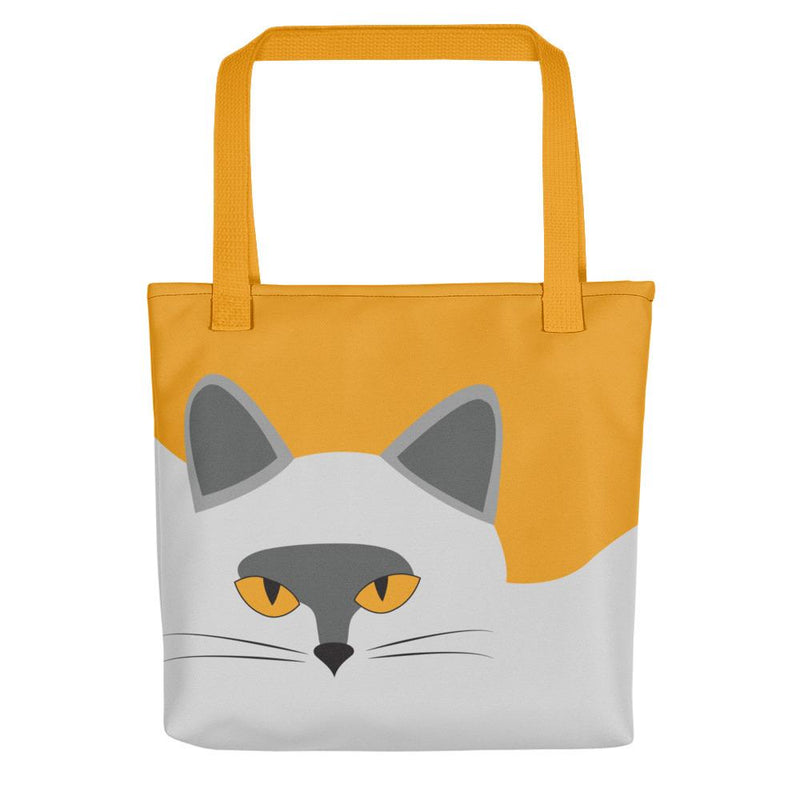 Inscrutable Cat Smoky Cat Gold Tote bag in Yellow Handle Front View