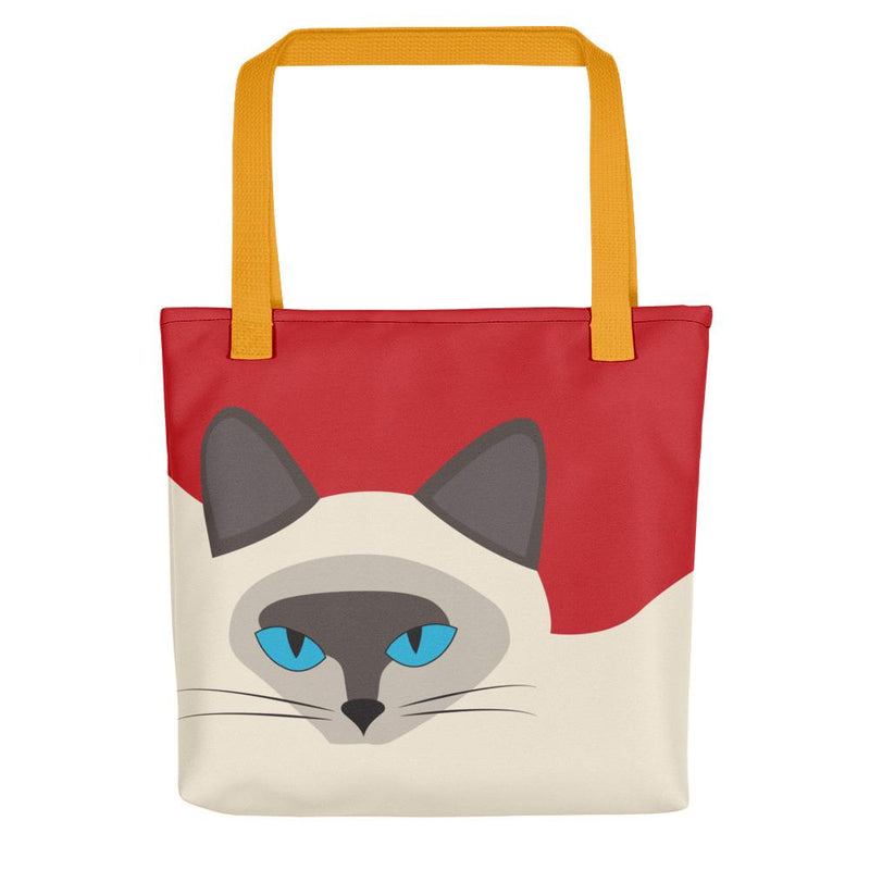 Inscrutable Cat 'Siamese Cat Red' Tote bag in Yellow Handle Front