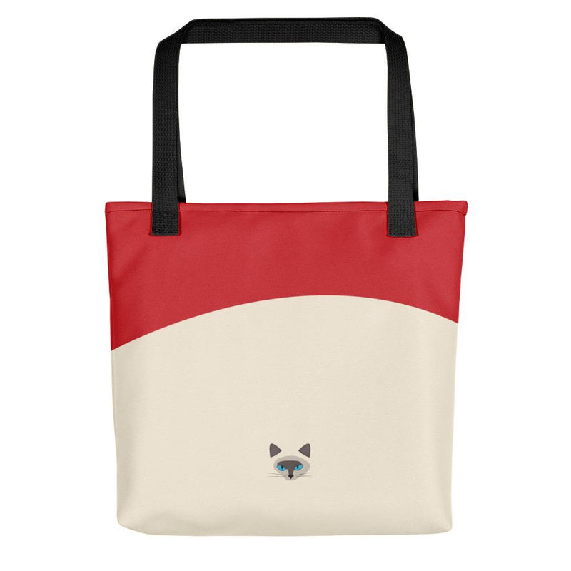 Inscrutable Cat 'Siamese Cat Red' Tote bag in Black Handle Back