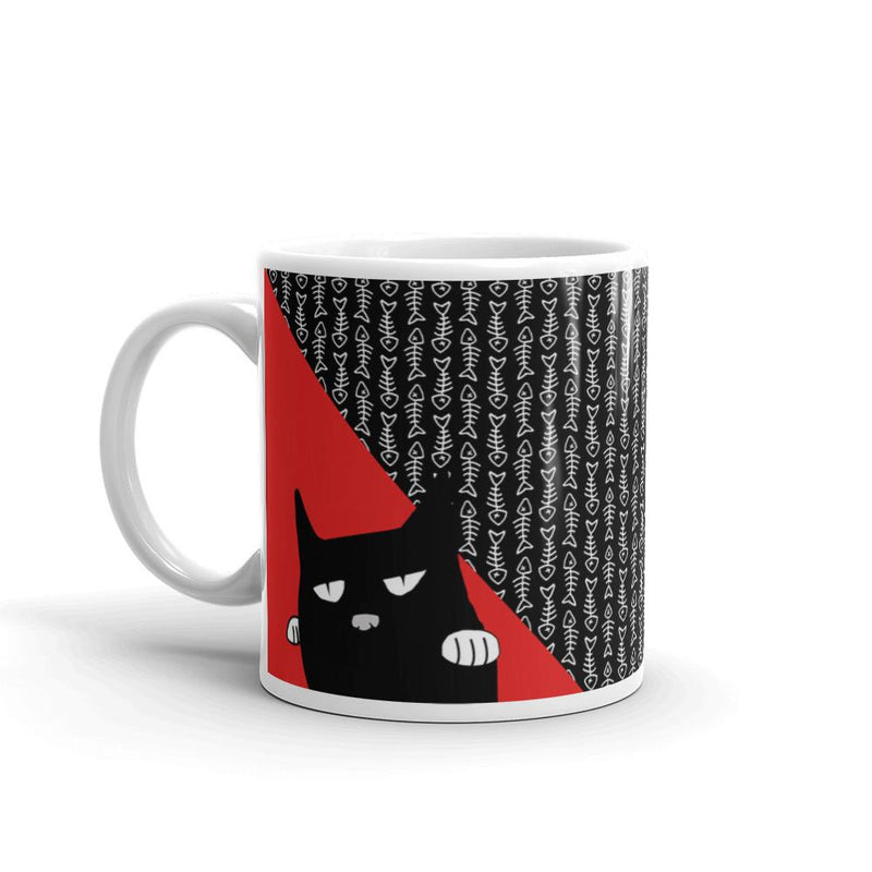 Evil Cat Fishbone Red Mug in Right Side View 11oz