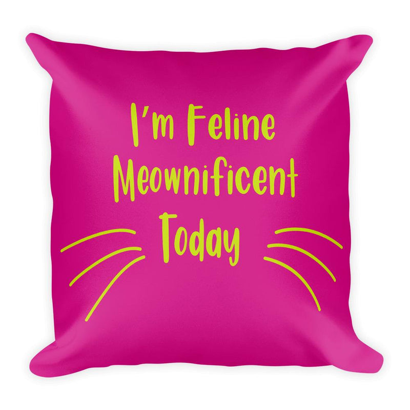 Wordy Cat 'Meownificent' Shocking Pink Square Pillow