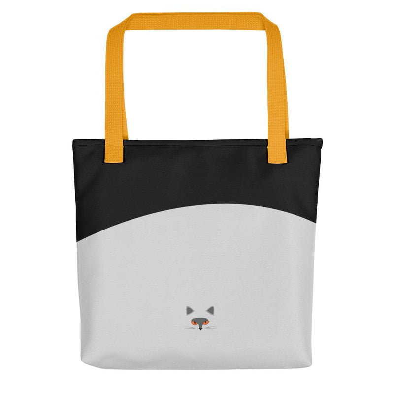 Inscrutable Cat Smoky Cat Black Tote bag in Yellow Handle Back View