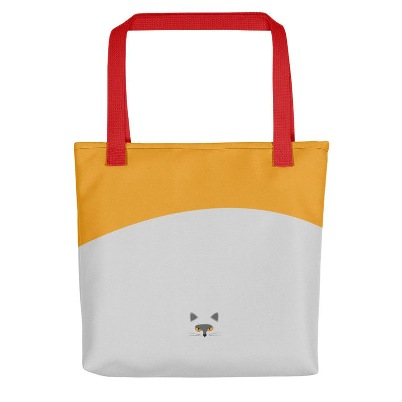 Inscrutable Cat Smoky Cat Gold Tote bag in Red Handle Back View