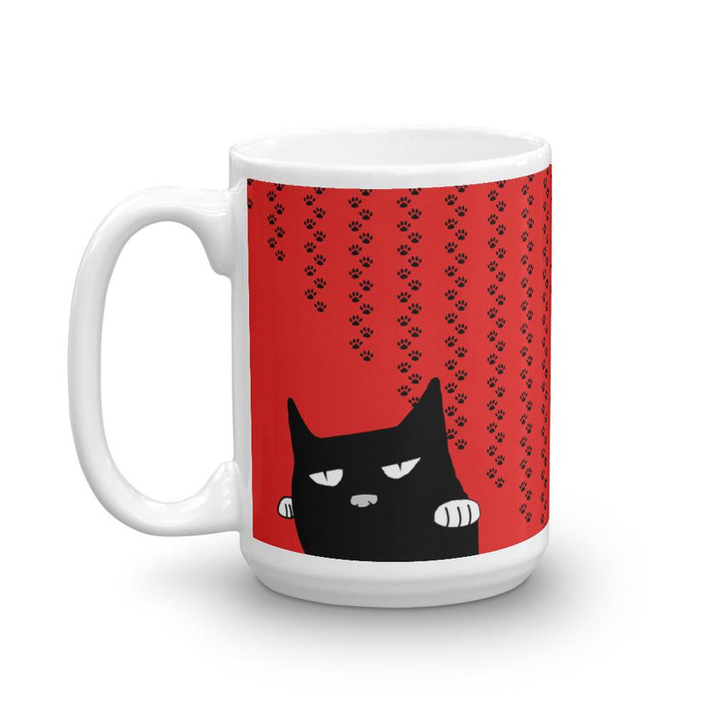 Evil Cat Pawprints Red Mug in Right Side View 15oz