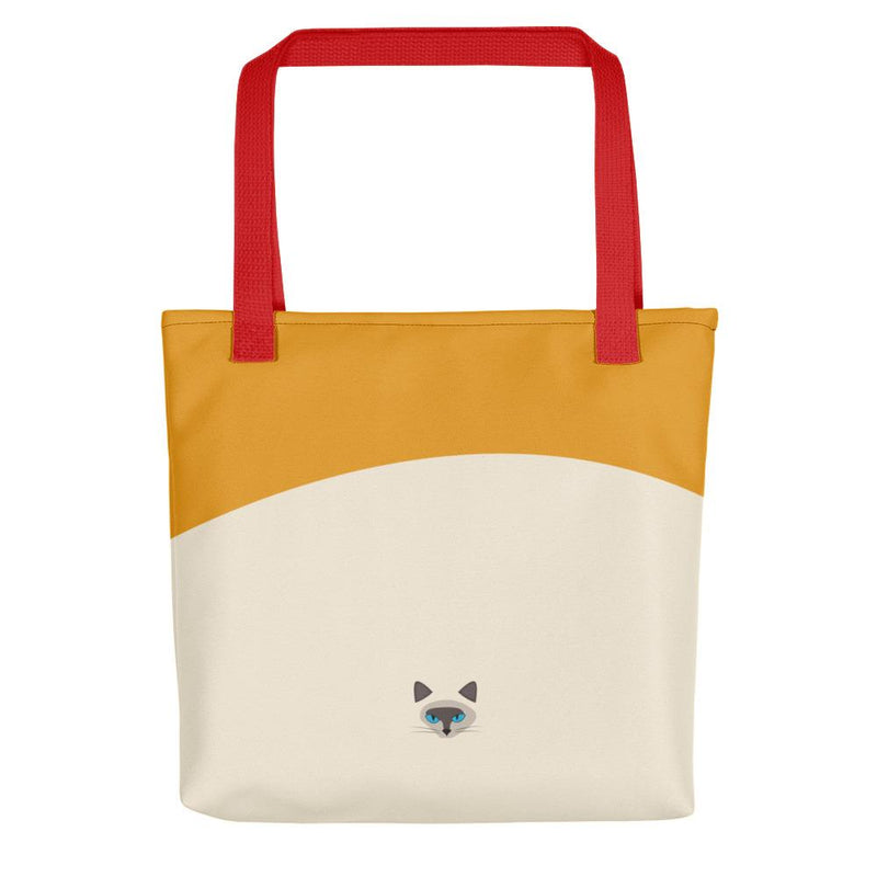 Inscrutable Cat 'Siamese Cat Gold' Tote bag in Red Handle Back