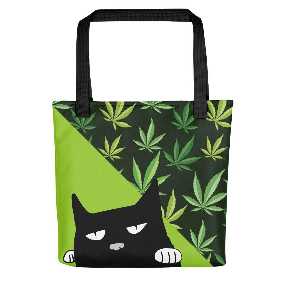 Evil Cat Mary J Tote bag in front view black handle