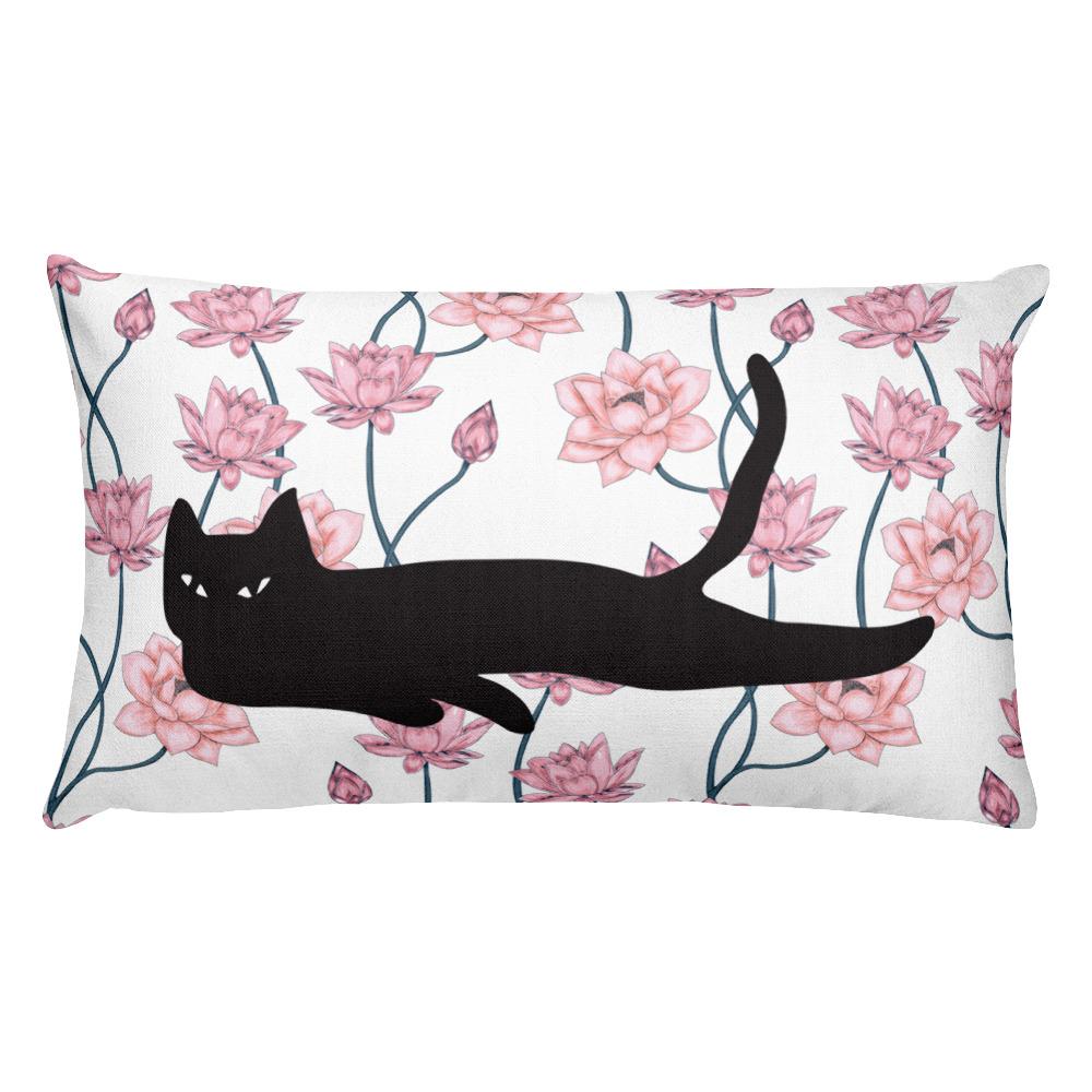 Cat Noir Pink Flower Rectangular Pillow in Front View