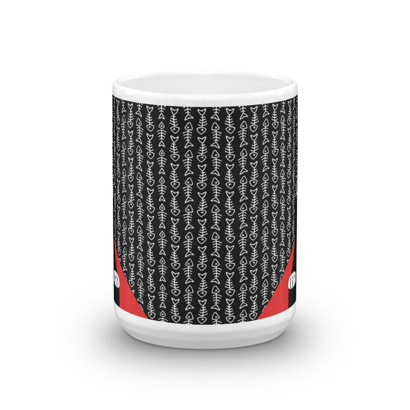 Evil Cat Fishbone Red Mug in Middle View 11oz